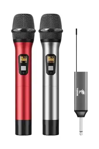 Amazon TONOR Draadloze Microfoon, UHF Dubbel Draadloos Metalen Dynamisch Microfoonsysteem met Oplaadbare Ontvanger, voor Karaoke Zin aanbieding