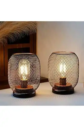 Amazon JHY DESIGN Set van 2 bedlampjes op batterijen, tafellamp 17cm hoge vintage kooi batterijlamp voor woonkamer slaapkamer thuis  aanbieding