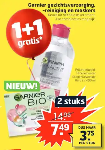 Trekpleister Garnier gezichtsverzorging, -reiniging en maskers aanbieding