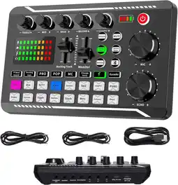 Amazon Live geluidskaart- en audio-interface met DJ-mixer-effecten en stemwisselaar, F988 Bluetooth stereo audiomixer, voor live You aanbieding