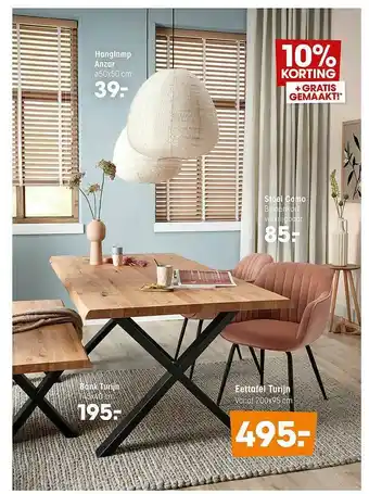 Kwantum Hanglamp Anzar, Bank Turijn, Eettafel Turijn Of Stoel Como 10% Korting aanbieding