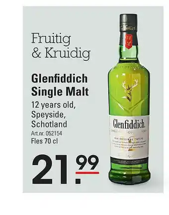 Sligro Glenfiddich Single Malt 12 Years Old Speyside, Schotland aanbieding