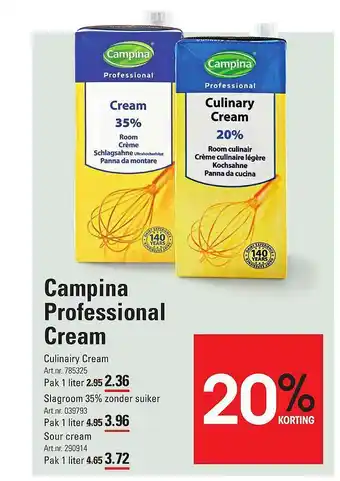 Sligro Campina Professional Cream : Culinairy Cream, Slagroom 35% Zonder Suiker Of Sour Cream 20% Korting aanbieding