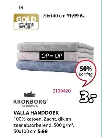 Jysk Valla handdoek 50x100 cm 50% korting aanbieding