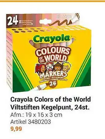 Lobbes Crayola Colors Of The World Viltstiften Kegelpunt, 24st. aanbieding