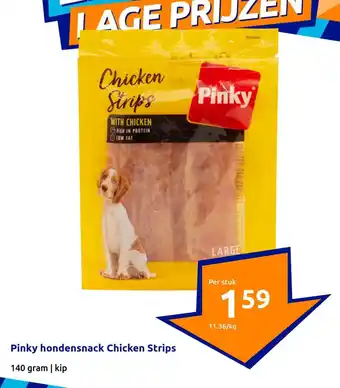 Action Pinky hondensnack Chicken Strips 140 gram aanbieding