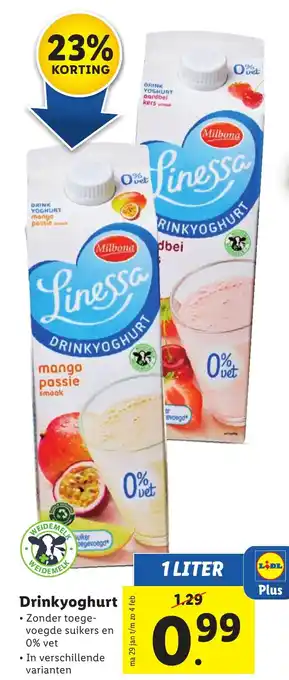 Lidl Drinkyoghurt 1L aanbieding