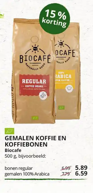 Natuurwinkel Biocafe gemalen koffie en koffiebonen 500 g aanbieding