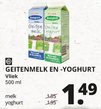 Natuurwinkel Vliek geitenmelk en -yoghurt 500 ml aanbieding