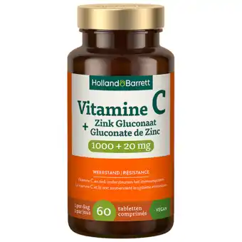 Holland & Barrett Holland & Barrett Vitamine C 1000mg + Zink Gluconaat 20mg - 60 tabletten aanbieding