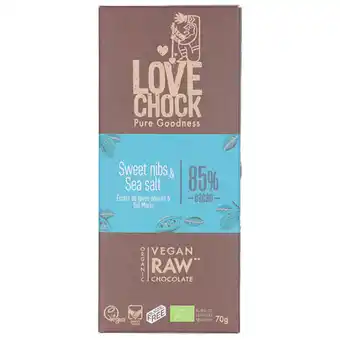 Holland & Barrett Lovechock Sweet Nibs & Sea Salt 85% Cacao Bio - 70g aanbieding