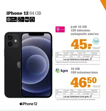 Telecombinatie IPhone 12 64 GB Of 10 GB 120 Minuten Onbeperkt SMS'En aanbieding