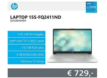 Informatique HP Laptop 15S-FQ2411ND 3D4U9EA#ABH aanbieding