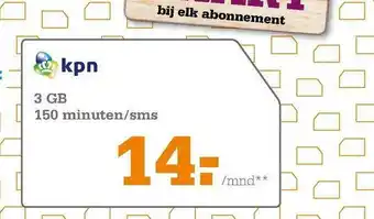 Telecombinatie 3 GB 150 Minuten-SMS aanbieding