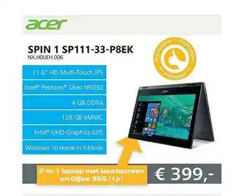 Informatique Acer Spin 1 SP111-33-P8EK NX.H0UEH.006 aanbieding