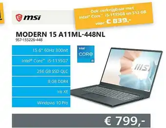 Informatique MSI Modern 15 Laptop A11ML-448NL aanbieding