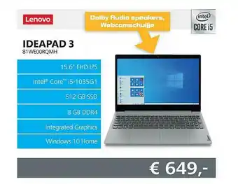 Informatique Lenovo Ideapad 3 Laptop 81WE00RQMH aanbieding