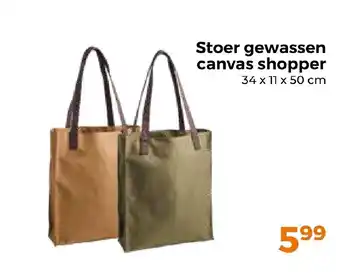 Trekpleister Stoer gewassen canvas shopper 34x11x50 cm aanbieding