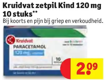 Kruidvat Kruidvat zetpil Kind 120 mg 10 stuks aanbieding