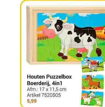 Lobbes Houten Puzzelbox Boerderij, 4in1 aanbieding