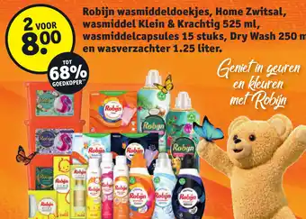 Kruidvat Robijn wasmiddeldoekjes, Home Zwitsal, wasmiddel Klein & Krachtig 525 ml, wasmiddelcapsules, Dry Wash en wasverzachter aanbieding