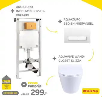 Praxis AQUAZURO INBOUWRESERVOIR BREMBO + BEDIENINGSPANEEL + AQUAVIVE WANDCLOSET SLIZZA aanbieding