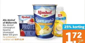 Albert Heijn Alle Almhof of Müllermilk  500 gram aanbieding