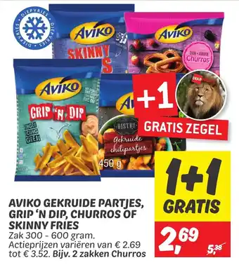 Dekamarkt AVIKO GEKRUIDE PARTJES, GRIP 'N DIP, CHURROS OF SKINNY FRIES Zak 300 - 600 gram aanbieding