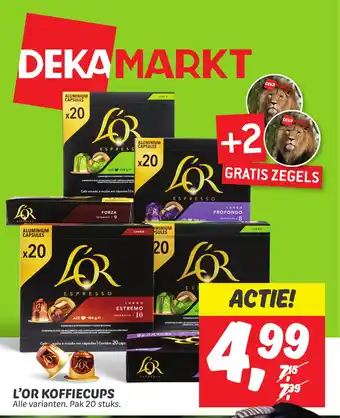 Dekamarkt L'OR KOFFIECUPS Alle varianten. Pak 20 stuks. aanbieding