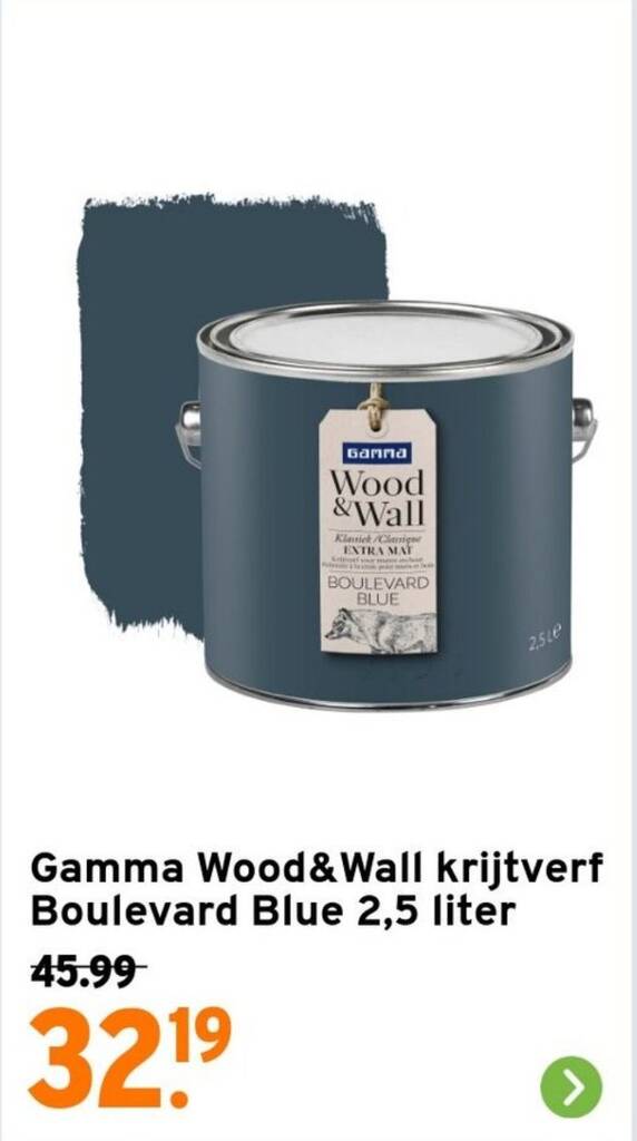 Gamma Wood&Wall krijtverf Boulevard Blue 2,5 liter aanbieding bij GAMMA