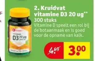 Kruidvat 2. Kruidvat vitamine D3 20 ug** 300 stuks aanbieding