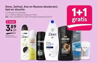 Etos Dove, Zwitsal, Axe en Rexona deodorant, bad en douche aanbieding