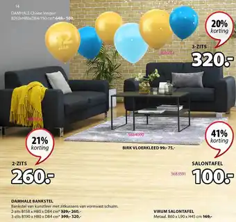 Jysk Damhale bankstel, birk vloerkleed of virum salontafel 20% - 41% korting aanbieding