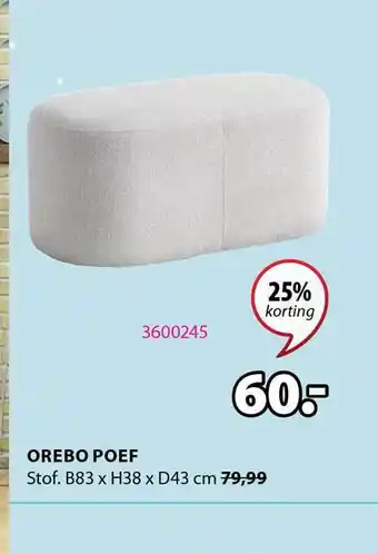 Jysk Orebo poef b38 X h38 X d43 cm 25% korting aanbieding