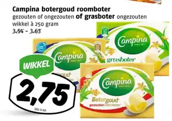 Poiesz Campina botergoud roomboter of grasboter 250 gram aanbieding