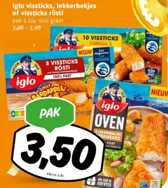 Poiesz Iglo vissticks, lekkerbekjes of vissticks rösti aanbieding