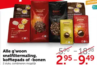 Coop Alle g'woon snelfiltermaling, koffiepads of -bonen aanbieding