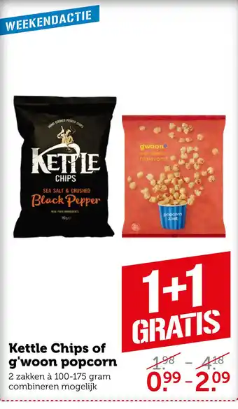 Coop Kettle Chips of a'woon popcorn aanbieding