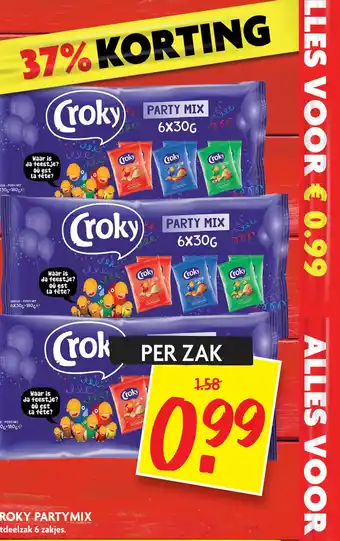 Dekamarkt CROKY PARTYMIX Uitdeelzak 6 zakjes. aanbieding