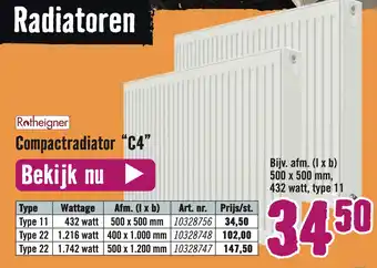 Hornbach Rotheigner Compactradiator "C4" aanbieding