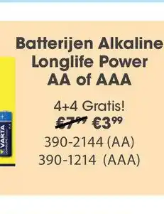 Top1Toys Batterij Varta AA 4+4 Alkaline Longlife Power aanbieding