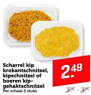 Coop Scharrel kip krokantschnitzel, kipschnitzel of boeren kipgehaktschnitzel aanbieding