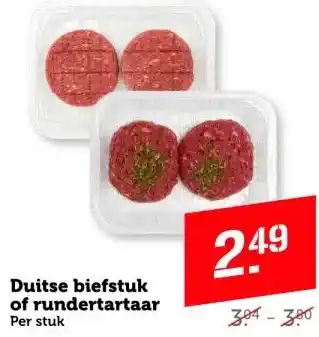 Coop Duitse biefstuk of rundertartaar Per stuk aanbieding