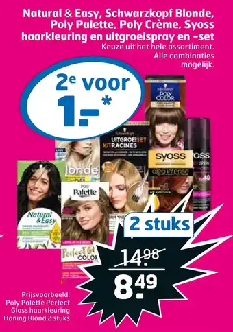 Trekpleister Natural & Easy, Schwarzkopf Blonde, Poly Palette, Poly Crème, Syoss haarkleuring en uitgroeispray en -set aanbieding