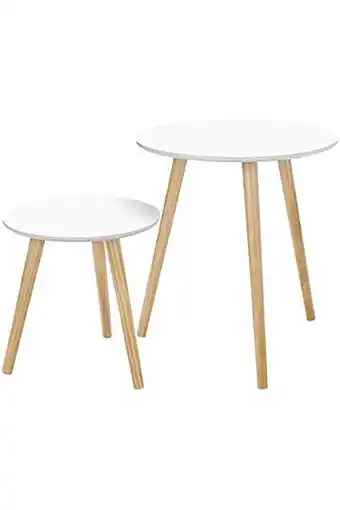 Amazon SONGMICS Bijzettafelset rond, 2 moderne salontafels, minimalistisch, Scandinavische stijl, salontafels met poten van massief aanbieding