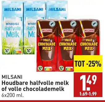 ALDI Houdbare halfvolle melk of volle chocolademelk 6x200 ml aanbieding