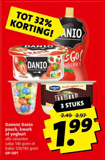 Boni Danone Danio pouch, kwark of yoghurt 3*140gr/120g/180g aanbieding