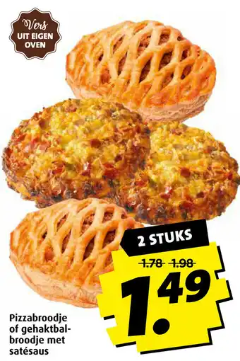 Boni Pizzabroodje of gehaktbalbroodje met satesaus aanbieding