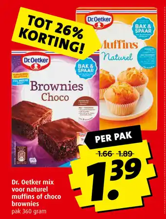 Boni Dr. Oetker Mix voor naturel muffins of choco brownies 360g aanbieding