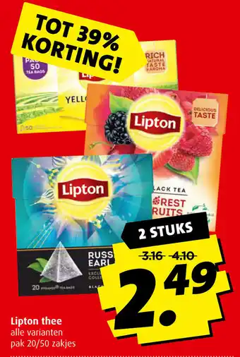 Boni Lipton thee 2*20/50st aanbieding